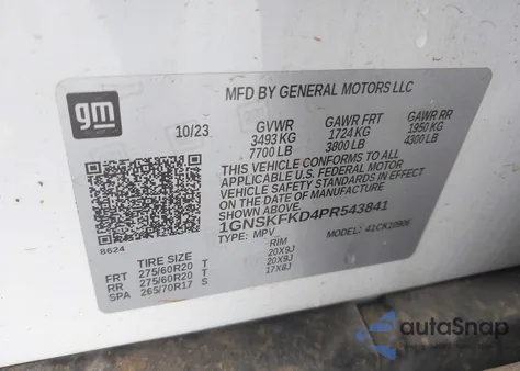 2023 Chevrolet Suburban 4Wd Premier z USA, uszkodzony, nr VIN 1GNSKFKD4PR543841